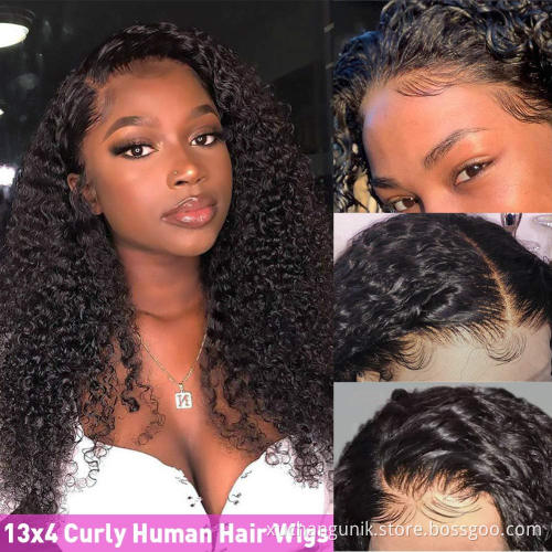 High Quality Human Hair Wigs Virgin Remy Brazilian HD Transparent Frontal Kinky Curly Deep Wave Lace Front Wig For Black Women